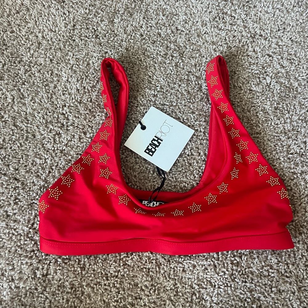 Beach Riot red/gold star bikini top NWT